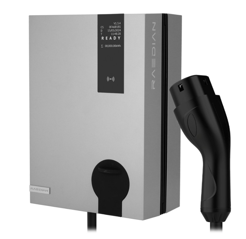 Cargador Raedian NEO 22 kW Silver trifásico con cable Tipo 2 de 5 m