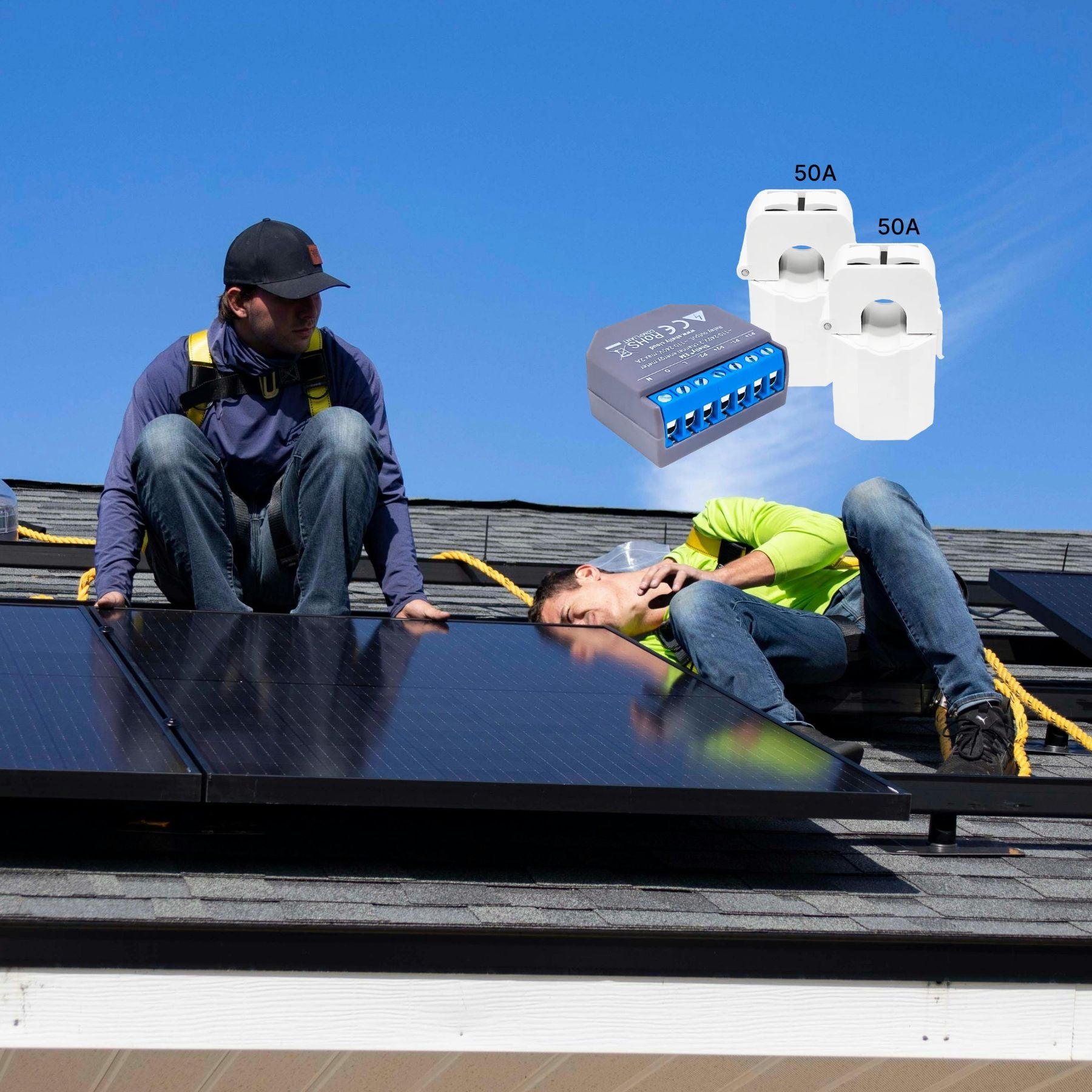 Pack Shelly EM con dos pinzas amperimétricas de 50 A para medir consumo y producción fotovoltaica