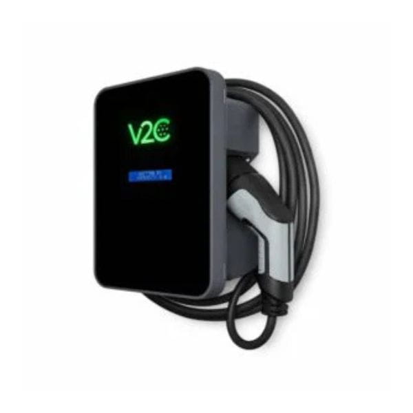Cargador V2C Trydan 7,4 kW sin protecciones con botón Tesla y manguera Tipo 2 de 5 metros