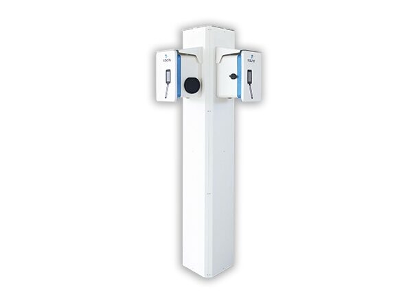 Peana metálica doble Woltio con tejadillo, poste de exterior para dos cargadores de coche eléctrico