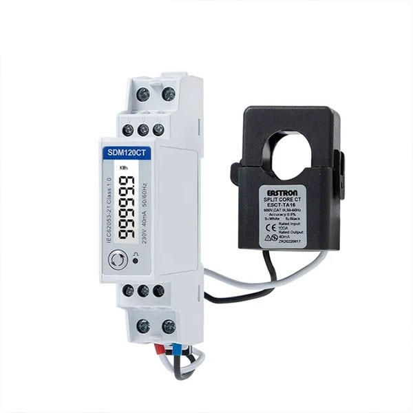 Medidor Autel monofásico de lectura indirecta Eastron SDM120CT con toroidal de 120 A para balanceo dinámico